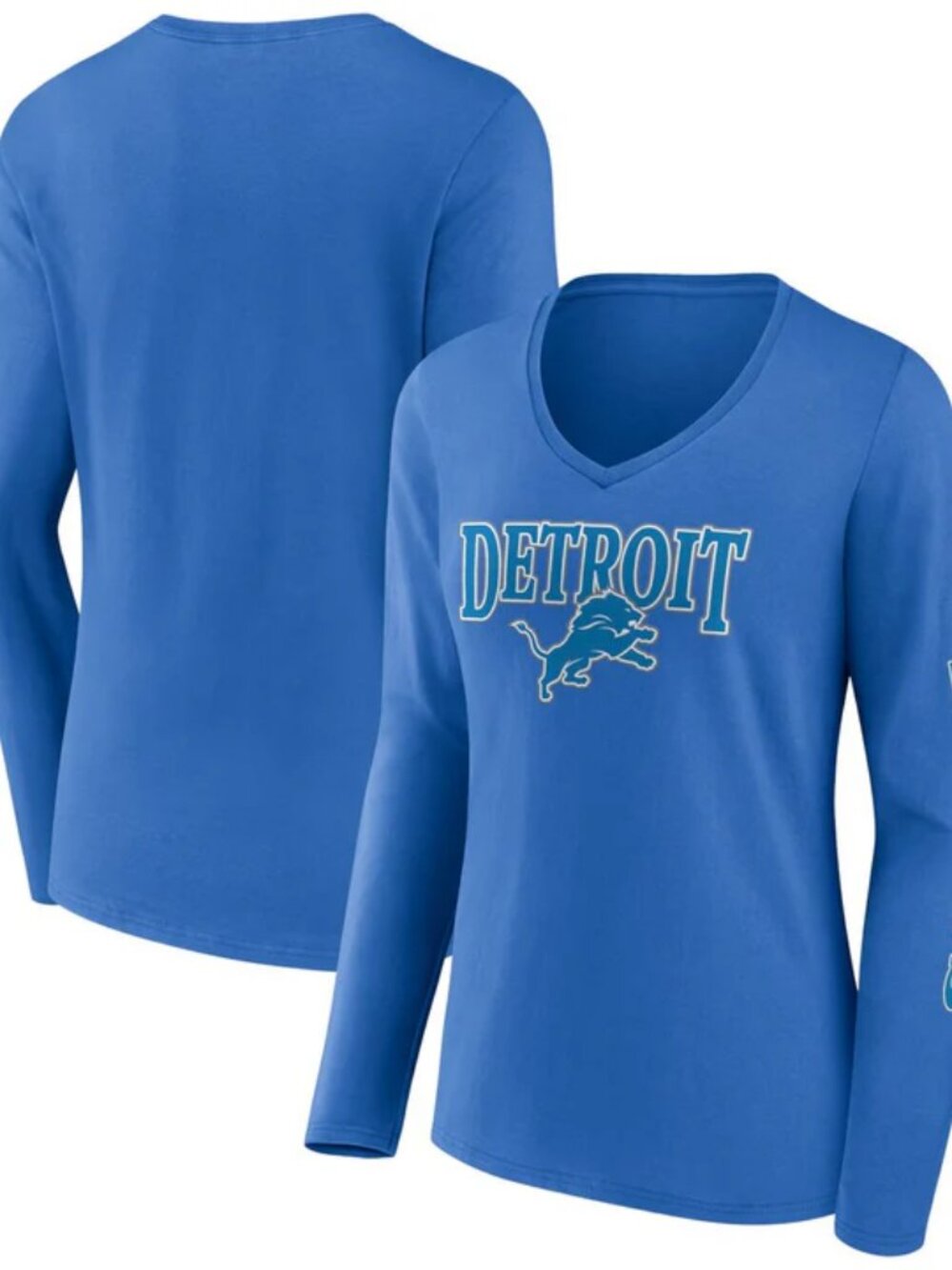 Women's Fanatics Blue Detroit Lions Wordmark Long Sleeve V-Neck T-Shirt